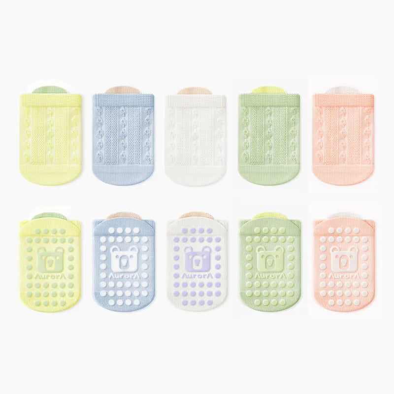 5 Pairs Kids Non-Slip Socks Cute Cartoon Bear Pattern Children Boys Girls Baby Toddler Floor Socks Comfortable Breathable