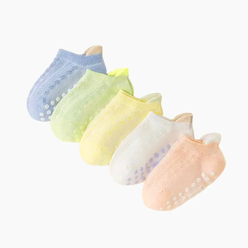 5 Pairs Kids Non-Slip Socks Cute Cartoon Bear Pattern Children Boys Girls Baby Toddler Floor Socks Comfortable Breathable